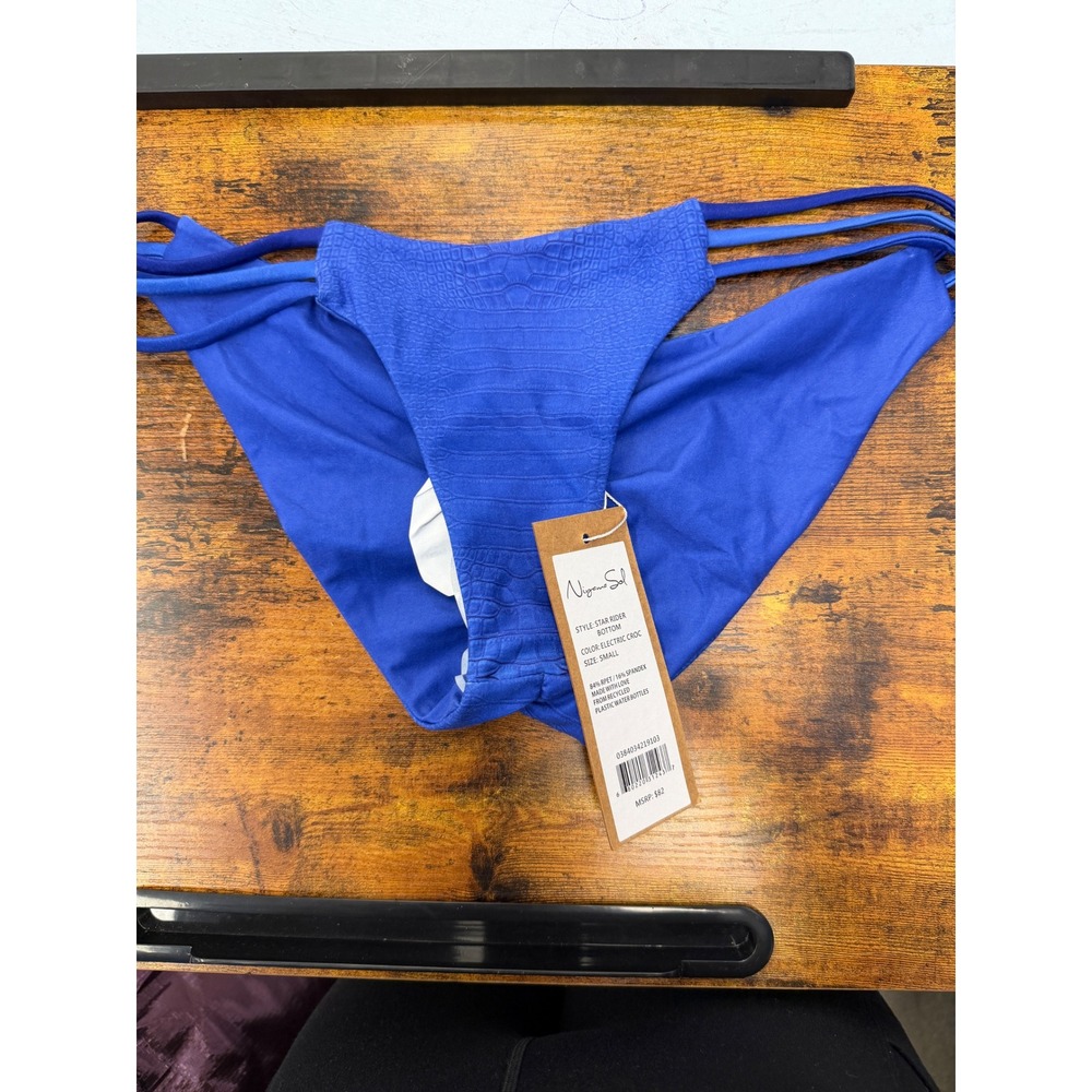 Niyama Sol Star Rider Bikini Bottom Electric Croc Blue Strappy Ruched Small NWT